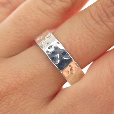925 Sterling Silver Vintage Modernist Hammered Band Ring Size 9.25