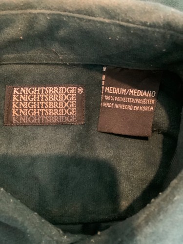 KNIGHTSBRIDGE Mens Size Medium Green Suede Long Sleeve Pockets Collared Shirt - Picture 4 of 4