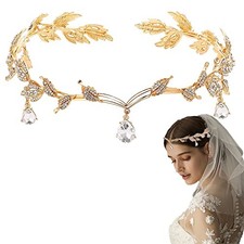 Elegant Rhinestone Leaf Wedding Tiaras and Crowns Crystal Pendent Tiara
