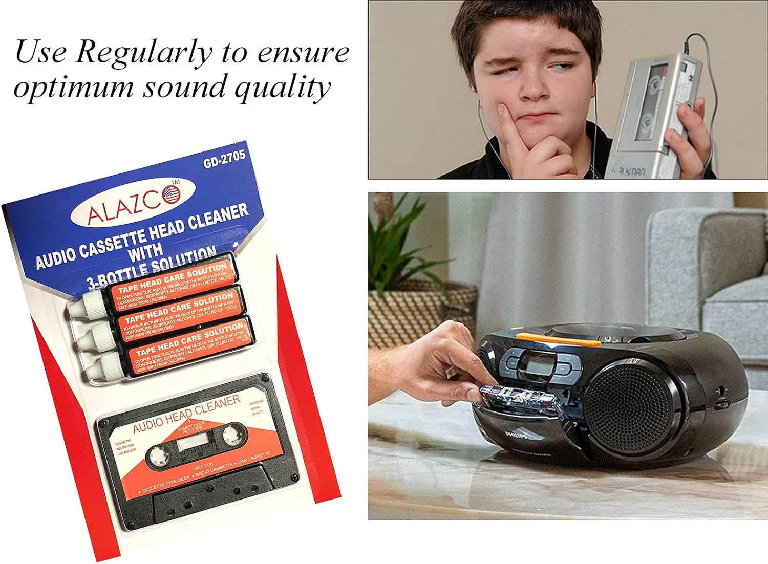 Audio Tape Cassette Head Cleaner W/ 3 Cleaning Fluids Care Wet Mainten