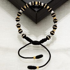 Pulsera de Balines Negra con plata 925 3MM en Ba�o de Oro 18K 4MM. Gold Plated 1