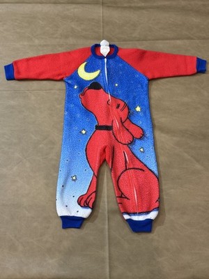 Vintage Clifford The Big Red Dog One-Piece Pajamas Fleece Kids 2T Howling Moon