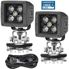 2X 3" 50W Cree LED Pods w/Universal A-Pillar Hinge Bracket Wiring For Truck Jeep