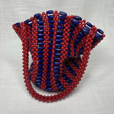 Beaded Red Blue USA Handbag / Handmade Shoulder Bag / Girl Purse/ Retro Vtg