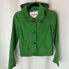 Abercrombie  Fitch Kids Girls XL Green Utility Field Jacket Hooded Button F1