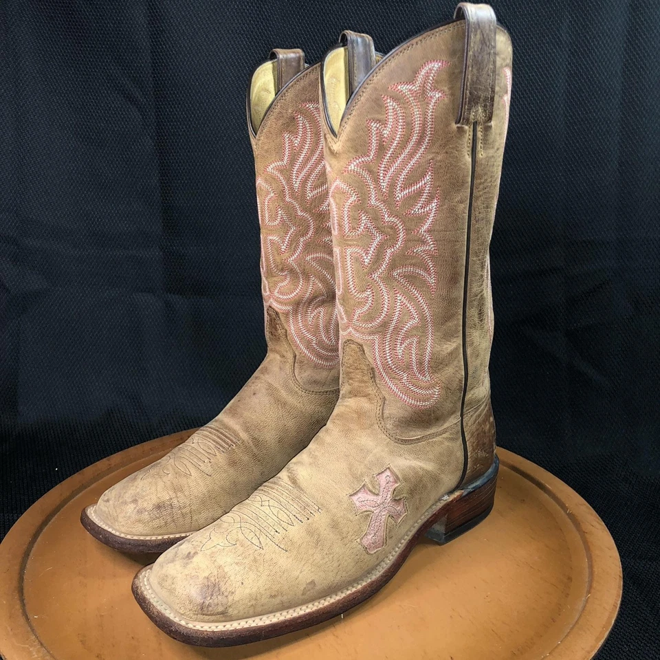 Botas Tony Lama Mujer Talla 7 Rosa Cruz Saigets Usadas Cabra Envejecida Western Foto 4 de 4