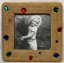 Vintage Beaded  Bejeweled Standing Picture Frame 5" x 5"
