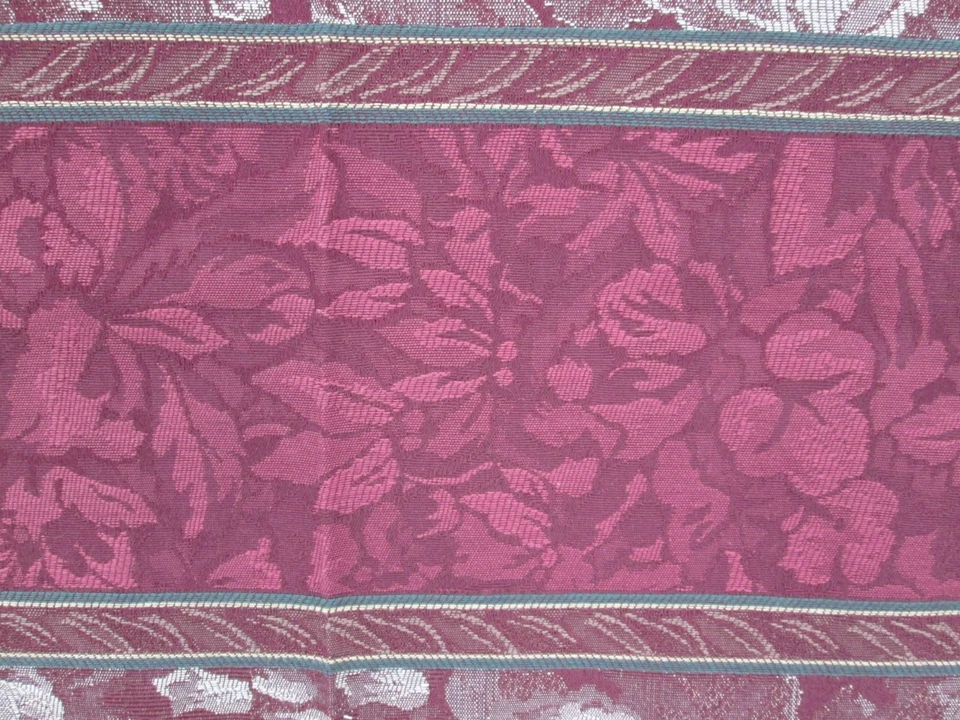 Floral Damask Jacquard Stripe Fabric Red Burgundy Upholstery Home Decor 3 yd Vtg - Image 4 of 4