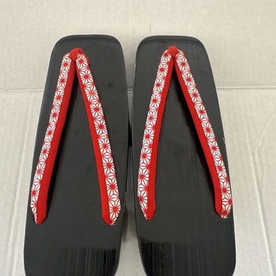 Vintage Japanese Wooden Geta Geisha Kimono Black Lacquered Sandals