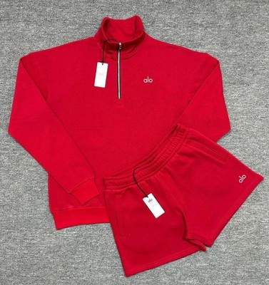 Alo Yoga Red Quarter Zip Pullover & Shorts Set Women Size 2XL | eBay