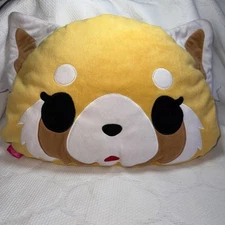 Kidrobot Aggretsuko Face Two Sided 11" H 18" L Plush Pillow Toy Happy & Angry !!