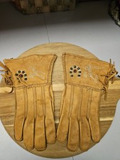 Vintage Roy Rogers Trigger Leather Tassel Gloves Stone Horseshoe Red Rhinestone