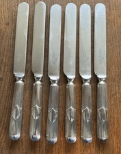 6 Antique Silver Plated Walker & Hall Dinner Knives Reed & Shield Pattern - 9.5”
