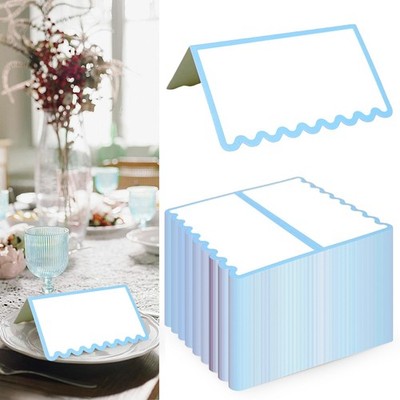 150 PCS Dusty Blue Scalloped Place Cards 2x3.5 Inch Blank Tented Name Label