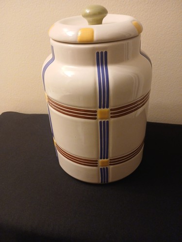LONGABERGER Multi Bold Plaid Mixed Harvest Pottery LARGE Storage Canister 10 in