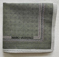 VTG Handkerchief Geometric Cross Pattern Pocket Square Dark Green Cotton 18" J1