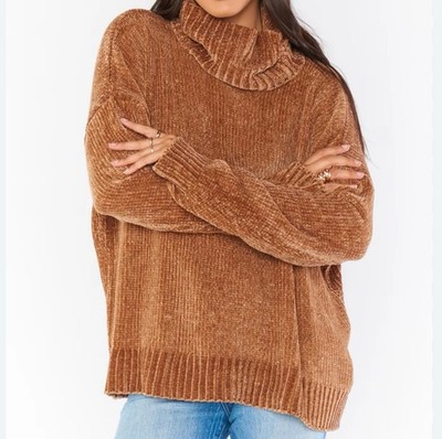 Show Me Your MuMu Brown Caramel Chenille Fatima Turtleneck Sweater Size M