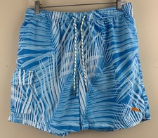 TOMMY BAHAMA Men's Tropical Palm Print Lined Swim Trunks Blue Size M