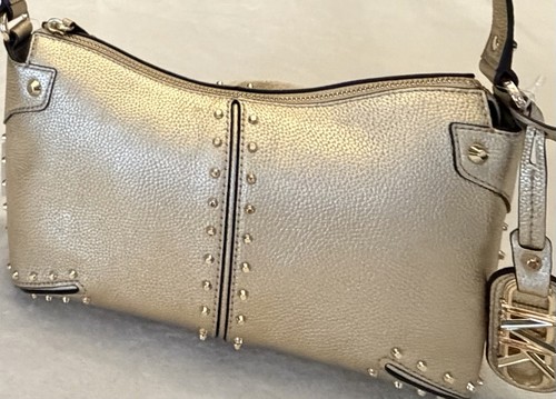 NWT Michael Kors Astor Metallic Pale Gold Studded Large Pouchette Shoulder Bag 