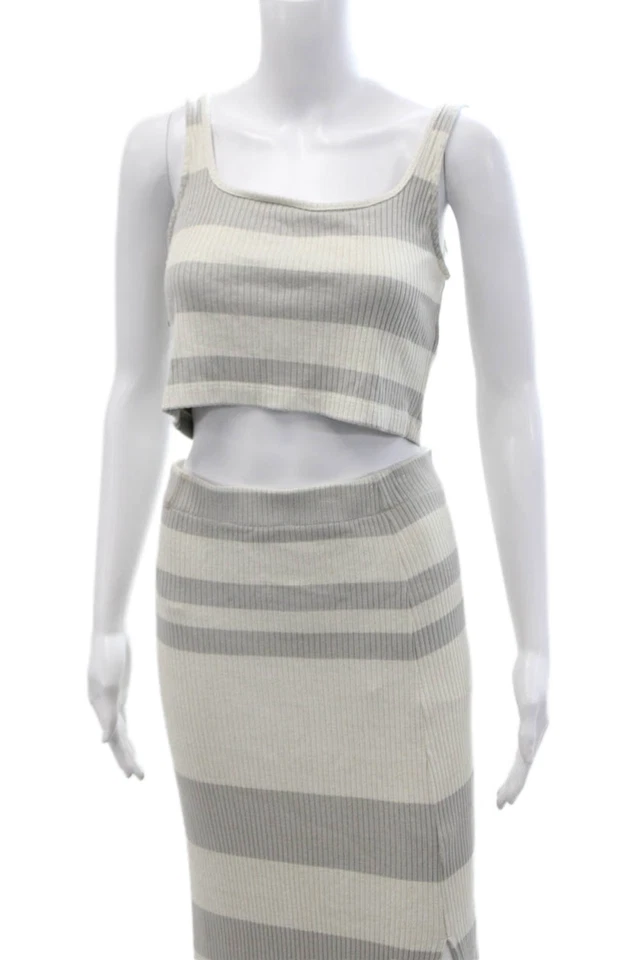 Splendid Women Striped Square Neck Sleeveless Maxi Set Beige Size M - Image 2 of 4