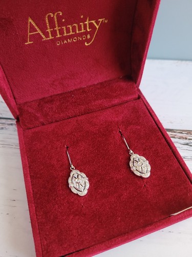 Affinity Diamanten Schmuck 14kt Weißgold Cluster Ohrhänger mit Box sehr guter Zustand - Bild 2 von 15