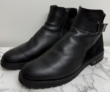 Versace Boots Mens Black Leather EU 43 AU/UK 10 US 10.5 Strap Buckle Side Zip