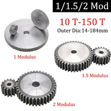 1/1.5/2M 45# Steel Spur Gears 10-150 Teeth 14-184mm OD Transmission Gear For CNC