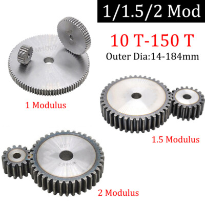 1/1.5/2M 45# Steel Spur Gears 10-150 Teeth 14-184mm OD