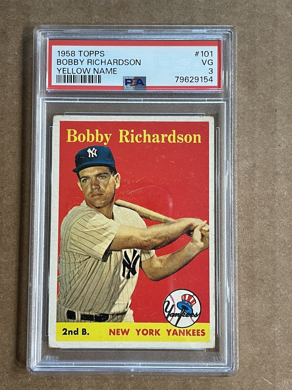 1958 Topps #101 Bobby Richardson Yellow Name Yankees PSA 4
