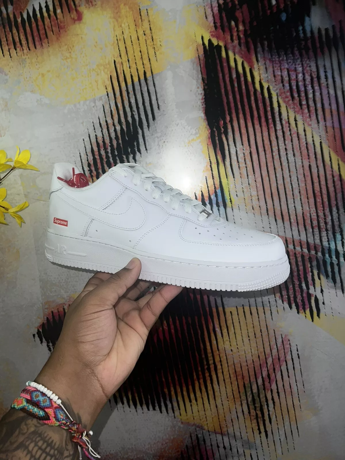 Taille 11   Nike Air Force 1 x logo boîte basse suprême   Blanc