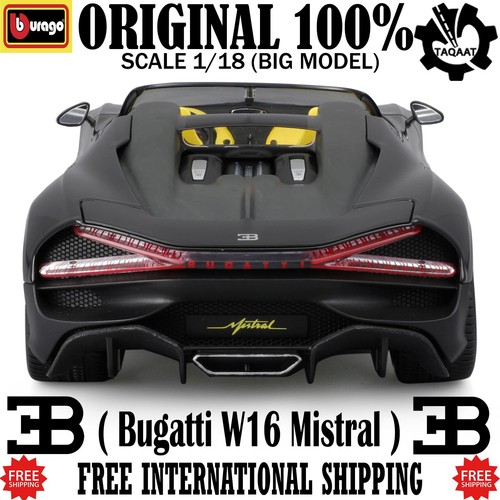 Bburago 1:18 Bugatti W16 Mistral Diecast Model – Luxury Alloy Sports Car - Black - Picture 2 of 10