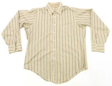 Rare Vintage Thick Vertical Striped Casual Button Front Collared Shirt 90s Beige