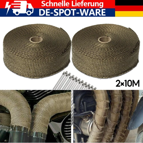 2x 10m Titan-Hitzeschutzband Auspuffband Bis 1400° Motorrad Hitzeschutz Krümmer - Bild 2 von 12