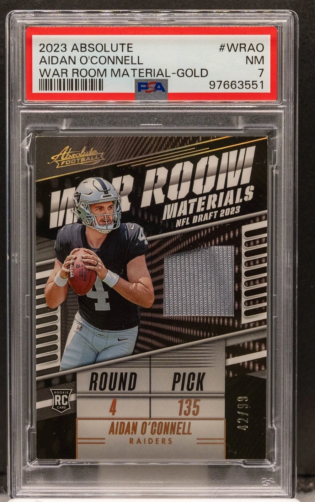 Aidan O'Connell Panini Absolute War Room Materials #WRAO Gold