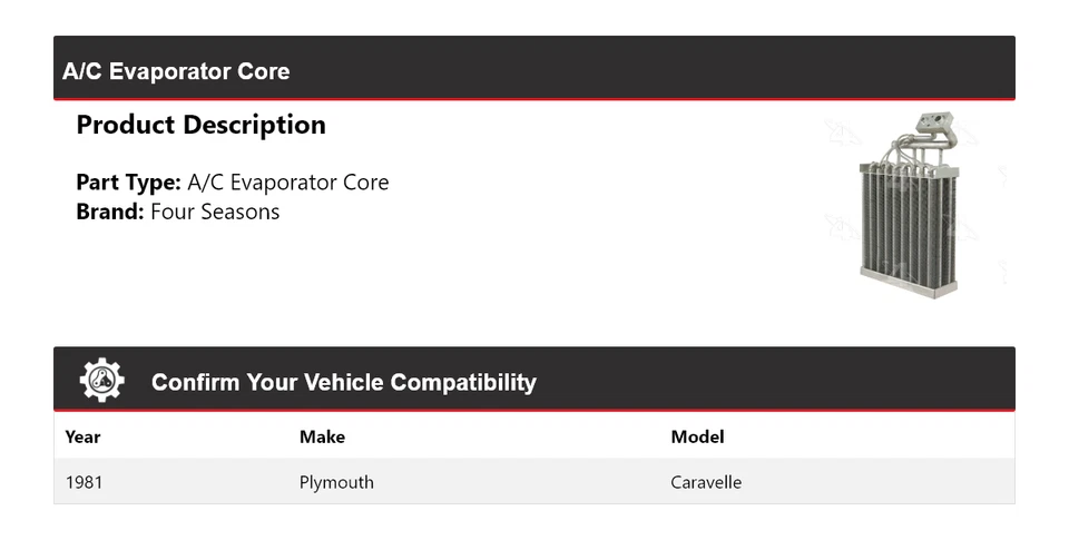 Núcleo evaporador de aire acondicionado Plymouth Caravelle 1981 4 estaciones Foto 2 de 4