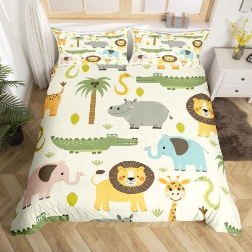 Nursery Cute Wild Animals Bedding Set for Girls Boys Cartoon Lion Giraffe Cro...