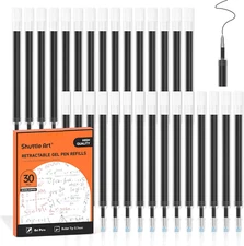 Retractable Gel Pen Refills,  30 Pack Black Rollerball Gel Ink Pens Refills, Bul