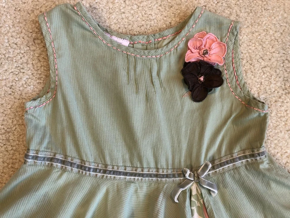 MONSOON 2-3 Toddler Girls Sleeveless Green/Pink/Brown/White Long Floral Dress - Image 4 of 4