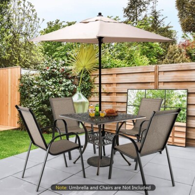 bronze brown small patio table with umbrella hole Sophia & William 41" w/Umbrella Hole, Metal Table for 4 in umbrella hole that matches most standard outdoor umbrellas (not included) Patiojoy 35.4" Patio Square Dining