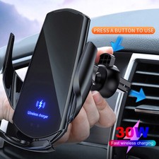 30W Car Wireless Charger Automatic Clamping Phone Holder For iPhone Samsung