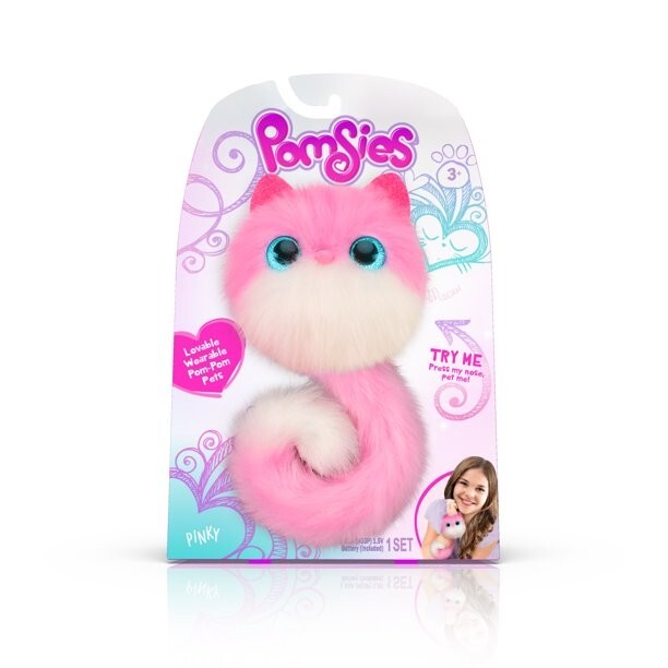 Pomsies PINKY Interactive Wearable Plush Pom-Pom Pets Pink/White