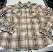 NWT Wrangler Cowboy Wash Comfort Fit Brown Tan Plaid Size Large Long sleeve