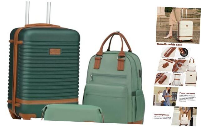 Suitcase Set 3 Piece Luggage Set Carry On 3 piece set (BP/TB/20) Dark Green-image
