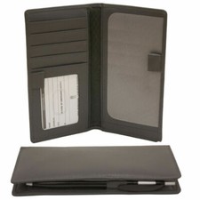 ILI Genuine Leather Checkbook Cover / RFB Card Slots / Pen Loop - GREY
