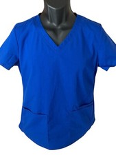 Scrubstar Premium Scrub Top Women's Small Blue Short Sleeve V-Neck Pockets