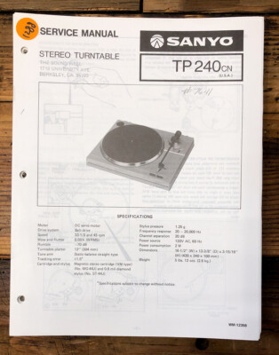 Sanyo TP-240 TP240 Record Player / Turntable Service Manual *Original ...
