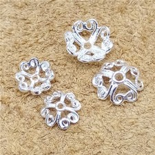 20 Sterling Silver Polished Flower Bead Caps 925 Bulk Floral Spacer 6mm 8mm