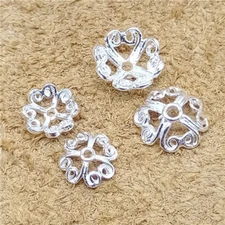 20 Sterling Silver Polished Flower Bead Caps 925 Bulk Floral Spacer 6mm 8mm