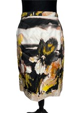 Aquilano Rimondi Women’s Viscose Silk Pencil Skirt Black Yellow Floral Size 42