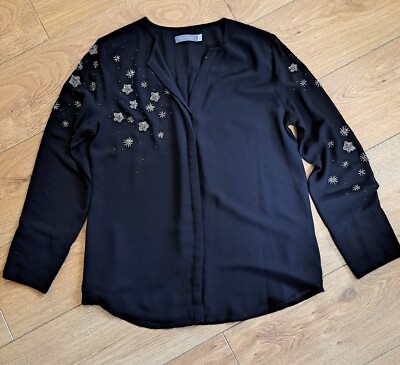 Mint velvet stars beads sequins stars black long sleeve blouse